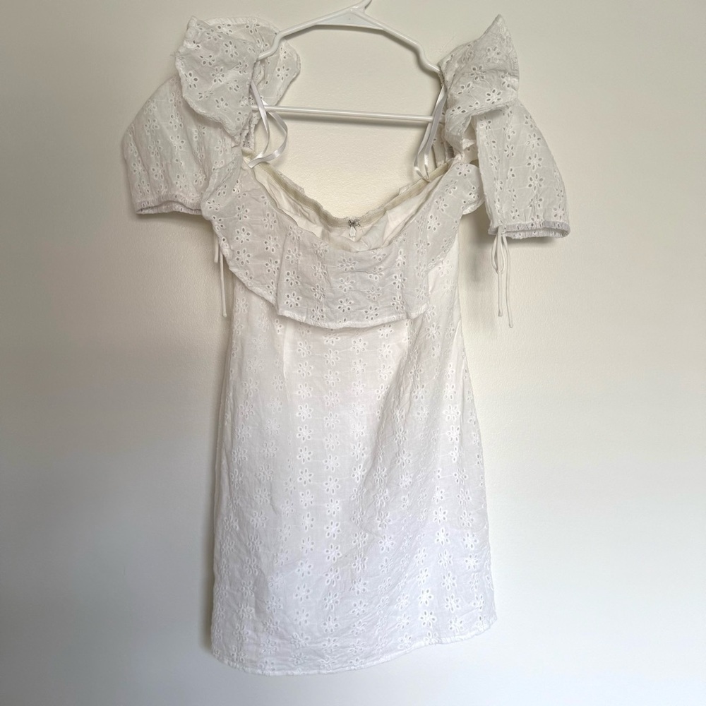 Superdown Revolve Off-Shoulder White Eyelet Dress - Picture 3 of 9